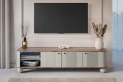 Bogart Szafki Rtv*VESPER RTV 187 3D - cashmere mdf / orzech / czarne uchwyty / nogi kule