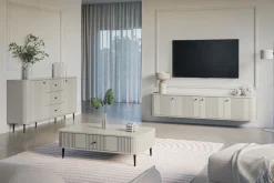 Bogart Szafki Rtv*VESPER RTV 187 4D - cashmere mdf / cashmere / czarne uchwyty / wisząca