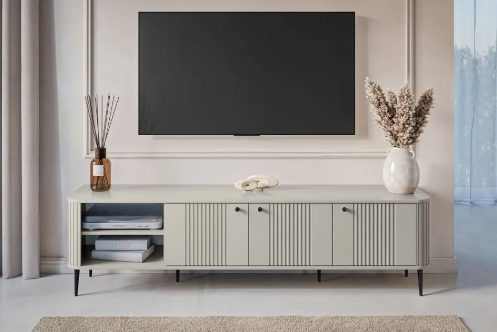 Bogart Szafki Rtv*VESPER RTV 187 3D - cashmere mdf / cashmere / czarne nogi