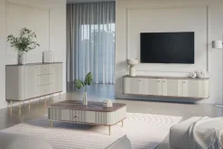 Bogart Szafki Rtv*VESPER RTV 187 4D - cashmere mdf / orzech / złote uchwyty / wisząca