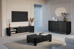 Bogart Szafki Rtv*VESPER RTV 187 3D - czarny mdf / czarny mdf / złote uchwyty / nogi kule