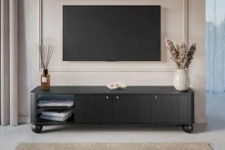 Bogart Szafki Rtv*VESPER RTV 187 3D - czarny mdf / czarny mdf / złote uchwyty / nogi kule