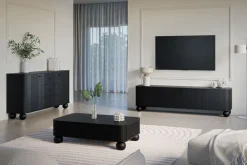 Bogart Szafki Rtv*VESPER RTV 187 4D - czarny mdf / czarny mdf / czarne uchwyty / nogi kule