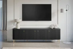 Bogart Szafki Rtv*VESPER RTV 187 4D - czarny mdf / czarny mdf / złote nogi