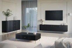 Bogart Szafki Rtv*VESPER RTV 187 4D - czarny mdf / czarny mdf / złote uchwyty / wisząca