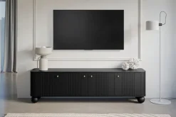 Bogart Szafki Rtv*VESPER RTV 187 4D - czarny mdf / czarny mdf / złote uchwyty / nogi kule