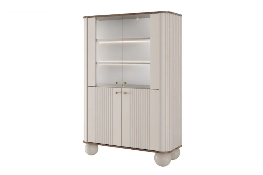 Bogart Szafki I Regały*VESPER WITRYNA 103 2D - cashmere mdf / orzech / złote uchwyty / nogi kule