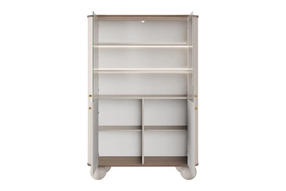 Bogart Szafki I Regały*VESPER WITRYNA 103 2D - cashmere mdf / orzech / złote uchwyty / nogi kule