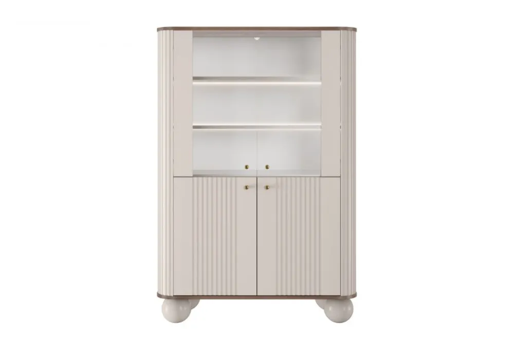 Bogart Szafki I Regały*VESPER WITRYNA 103 2D - cashmere mdf / orzech / złote uchwyty / nogi kule