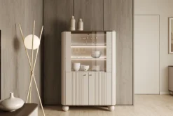 Bogart Szafki I Regały*VESPER WITRYNA 103 2D - cashmere mdf / orzech / złote uchwyty / nogi kule