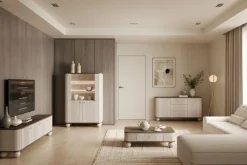 Bogart Szafki I Regały*VESPER WITRYNA 103 2D - cashmere mdf / orzech / złote uchwyty / nogi kule