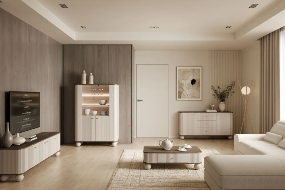 Bogart Szafki I Regały*VESPER WITRYNA 103 2D - cashmere mdf / orzech / złote uchwyty / nogi kule