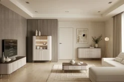 Bogart Szafki I Regały*VESPER WITRYNA 103 2D - cashmere mdf / orzech / złote nogi