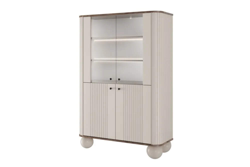 Bogart Szafki I Regały*VESPER WITRYNA 103 2D - cashmere mdf / orzech / czarne uchwyty / nogi kule