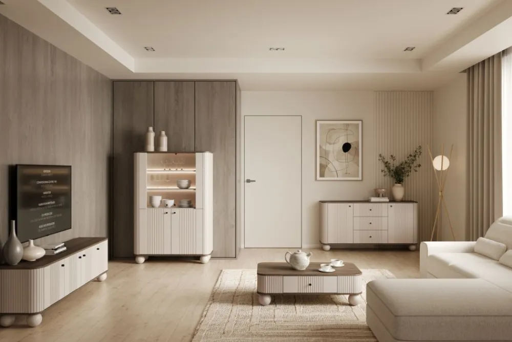 Bogart Szafki I Regały*VESPER WITRYNA 103 2D - cashmere mdf / orzech / czarne uchwyty / nogi kule