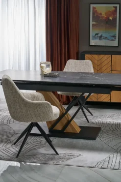 Halmar Stoły*VOLANT 160 stół rozkładany, blat - czarny marmur, nogi - dąb złoty / czarny (3p=1szt)1 sztuka