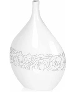 ArteHome Wazony*Wazon biały dekoracyjny w kwietny srebrny motyw 35 cm