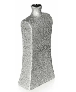 ArteHome Wazony*Wazon srebrny dekoracyjny w niebanalnym kształcie ozdobiony kwiatowym wzorem 40 cm