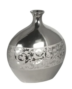 ArteHome Wazony*Wazon srebrny płaski urozmaicony kwietnym motywem