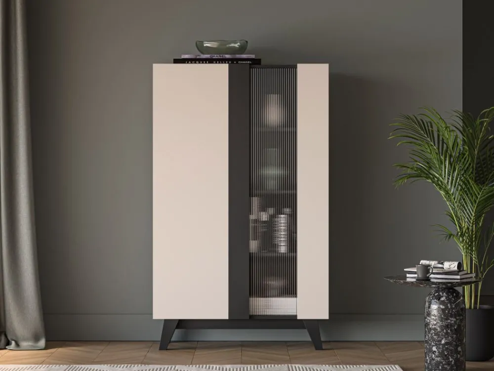 ML Meble Witryny Do Jadalni|Witryny Do Salonu*Witryna kaszmirowa Freshion 02 cashmere/czarny - witryna 1D1W