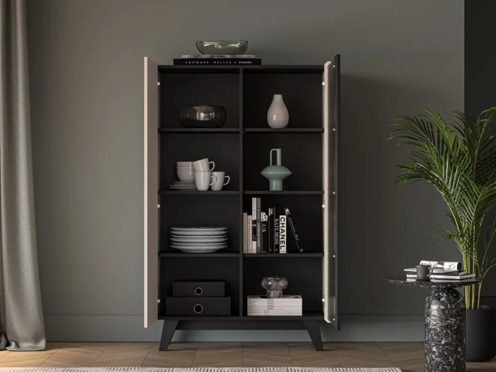 ML Meble Witryny Do Jadalni|Witryny Do Salonu*Witryna kaszmirowa Freshion 02 cashmere/czarny - witryna 1D1W