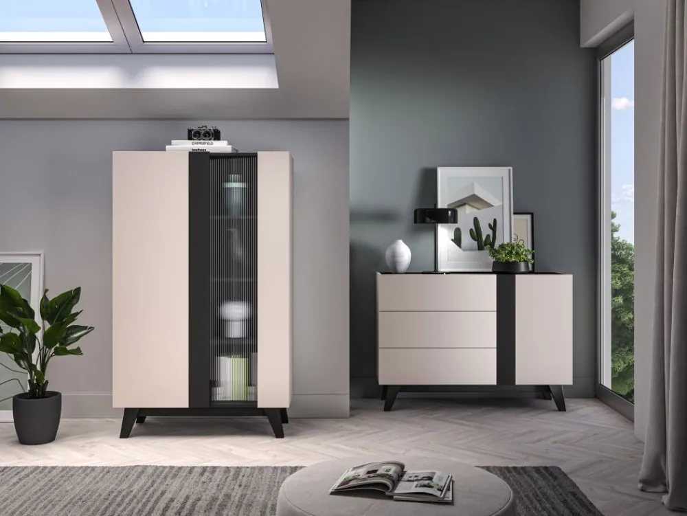 ML Meble Witryny Do Jadalni|Witryny Do Salonu*Witryna kaszmirowa Freshion 02 cashmere/czarny - witryna 1D1W