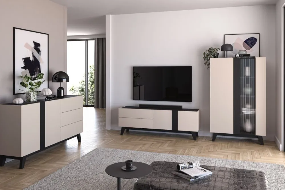 ML Meble Witryny Do Jadalni|Witryny Do Salonu*Witryna kaszmirowa Freshion 02 cashmere/czarny - witryna 1D1W