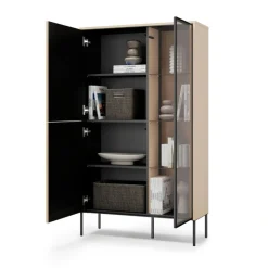 Lenart Komody Do Jadalni|Witryny Do Jadalni*Witryna przeszklona z oświetleniem Flow FW-01 dąb vincenza bielona/czarny