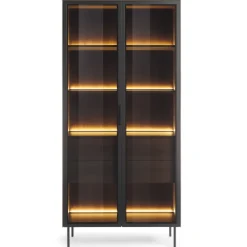 Laski Meble Witryny Do Jadalni|Witryny Do Salonu*Witryna wysoka Lumi 2D2S – dąb dunin / czerń z oświetleniem LED