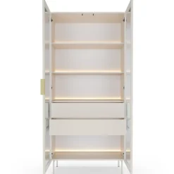 Laski Meble Witryny Do Jadalni|Witryny Do Salonu*Witryna wysoka Lumi 2D2S – kaszmir / biel z oświetleniem LED i hartowanym szkłem