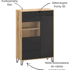 Mebelbos Witryny Do Jadalni|Witryny*Wąska witryna z 2 szufladami i szafką Bellano 1W1D2S
