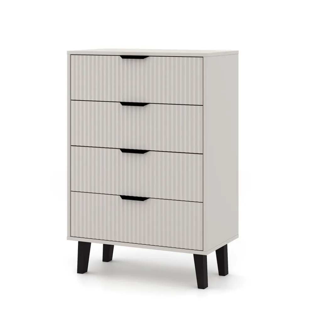 Mebelbos Komody Do Biura|Komody Do Przedpokoju*Wysoka kaszmirowa komoda z czterem szufladami 4S, ryflowane fronty BORG DUO