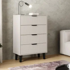 Mebelbos Komody Do Biura|Komody Do Przedpokoju*Wysoka kaszmirowa komoda z czterem szufladami 4S, ryflowane fronty BORG DUO