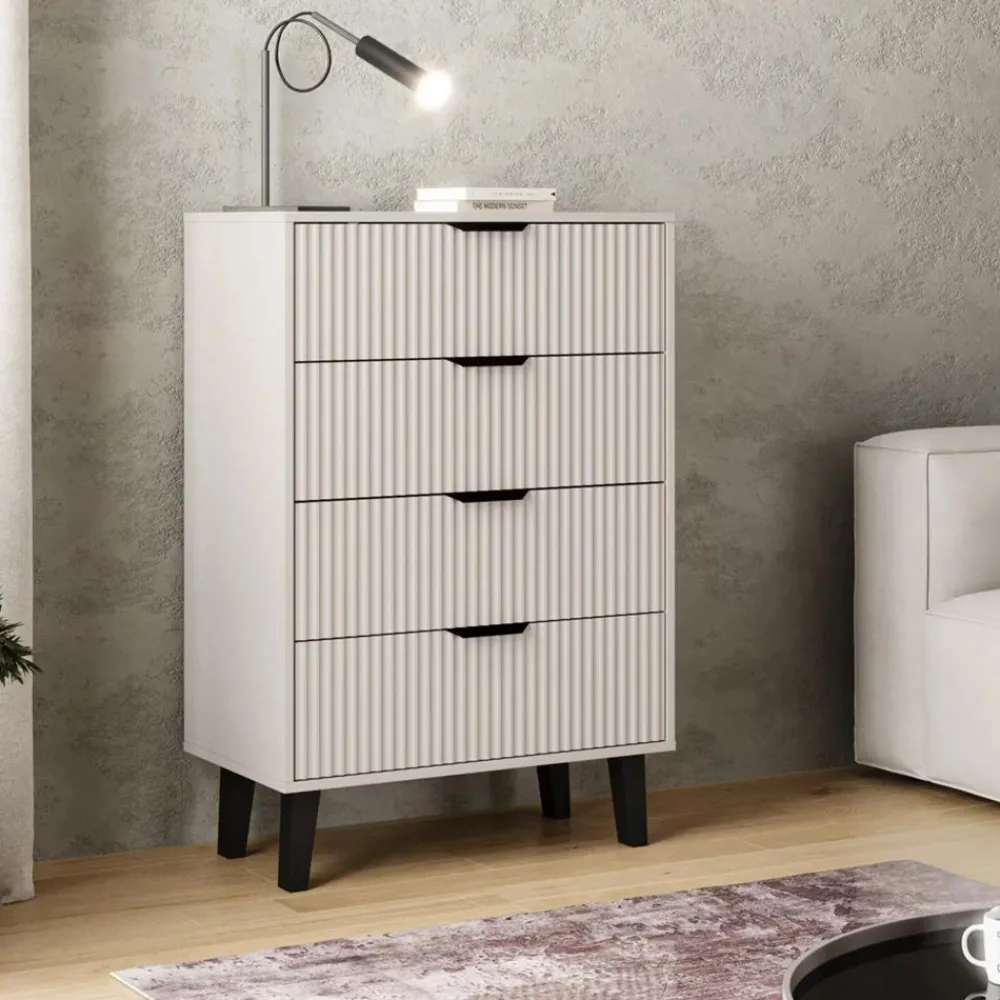 Mebelbos Komody Do Biura|Komody Do Przedpokoju*Wysoka kaszmirowa komoda z czterem szufladami 4S, ryflowane fronty BORG DUO