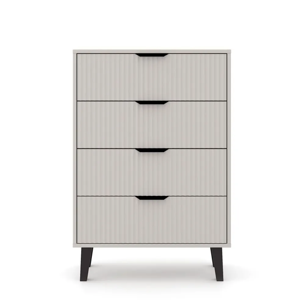 Mebelbos Komody Do Biura|Komody Do Przedpokoju*Wysoka kaszmirowa komoda z czterem szufladami 4S, ryflowane fronty BORG DUO