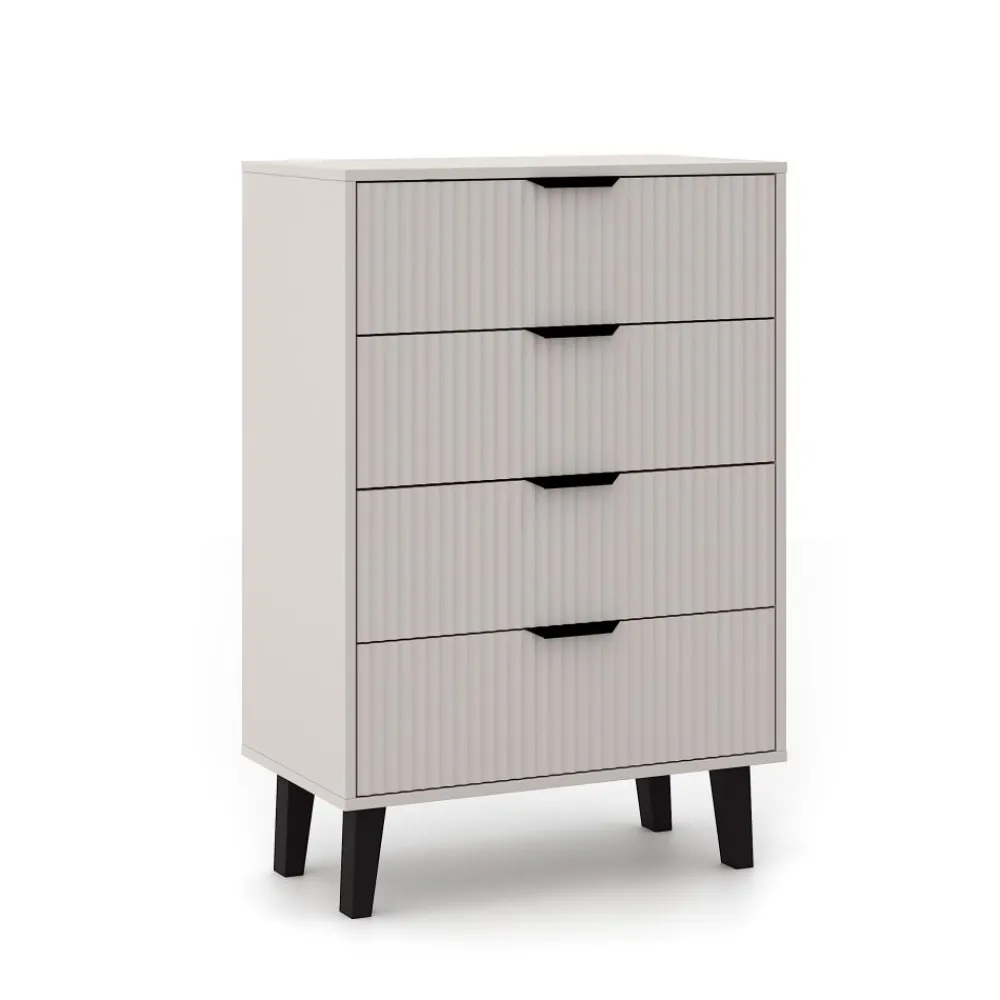 Mebelbos Komody Do Biura|Komody Do Przedpokoju*Wysoka kaszmirowa komoda z czterem szufladami 4S, ryflowane fronty BORG DUO