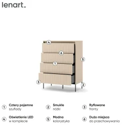 Lenart Komody Do Biura|Komody Do Przedpokoju*Wysoka komoda do sypialni z szufladami TREND TS-04 Beż piaskowy + czarny