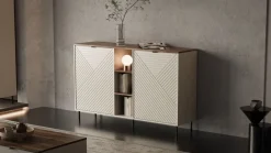 Mebelbos Komody Do Biura|Komody Do Przedpokoju*Wysoka komoda ryflowana EVO 2D kaszmir / dąb castello EO-08