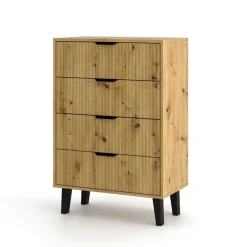 Mebelbos Komody Do Biura|Komody Do Przedpokoju*Wysoka komoda z czterem szufladami 4S, ryflowane fronty dąb artisan BORG DUO