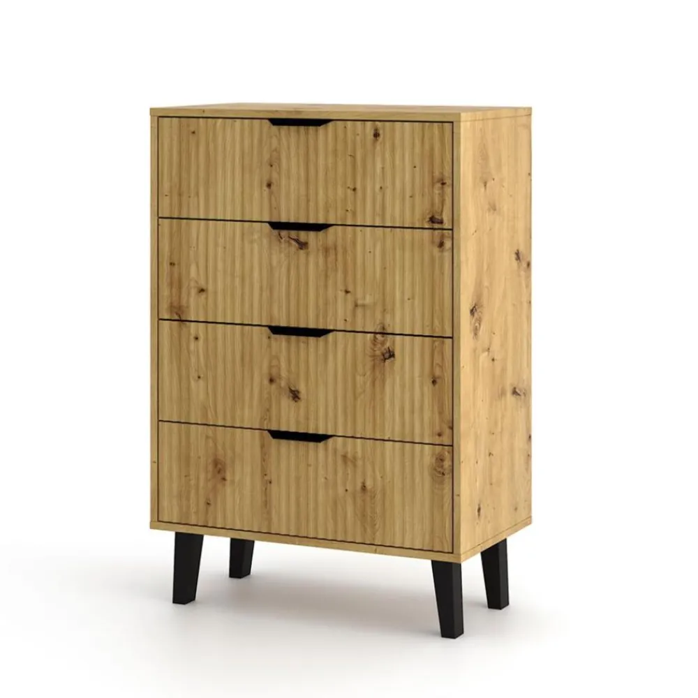 Mebelbos Komody Do Biura|Komody Do Przedpokoju*Wysoka komoda z czterem szufladami 4S, ryflowane fronty dąb artisan BORG DUO