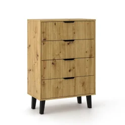 Mebelbos Komody Do Biura|Komody Do Przedpokoju*Wysoka komoda z czterem szufladami 4S, ryflowane fronty dąb artisan BORG DUO