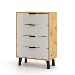 Mebelbos Komody Do Biura|Komody Do Przedpokoju*Wysoka komoda z czterem szufladami 4S, dąb artisan i kaszmir BORG DUO