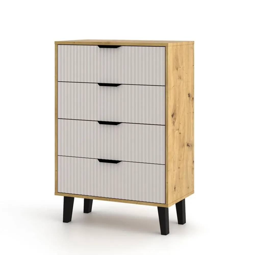 Mebelbos Komody Do Biura|Komody Do Przedpokoju*Wysoka komoda z czterem szufladami 4S, dąb artisan i kaszmir BORG DUO