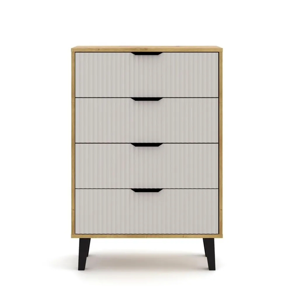 Mebelbos Komody Do Biura|Komody Do Przedpokoju*Wysoka komoda z czterem szufladami 4S, dąb artisan i kaszmir BORG DUO