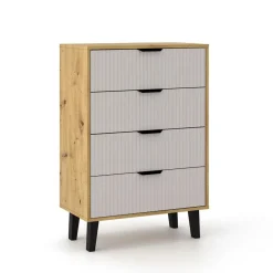 Mebelbos Komody Do Biura|Komody Do Przedpokoju*Wysoka komoda z czterem szufladami 4S, dąb artisan i kaszmir BORG DUO