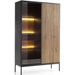 Piaski Witryny*Wysoka szklana witryna frezowana z oświetleniem Sento czarny / dąb wotan