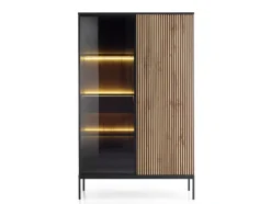 Piaski Witryny*Wysoka szklana witryna frezowana z oświetleniem Sento czarny / dąb wotan