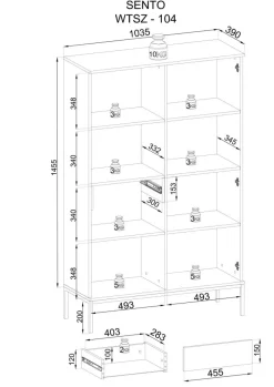Piaski Witryny*Wysoka szklana witryna frezowana z oświetleniem Sento czarny / dąb wotan