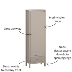 Mebelbos Szafki I Regały Do Biura|Szafki I Regały Do Jadalni*Wysoki regał ryflowany z szafką i szufladą kolor taupe Lewy / Prawy KLEO KL-07