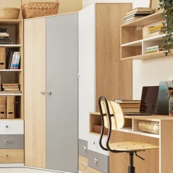 Dzieci Meblar Szafki I Regały Do Pokoju Młodzieżowego|Regały Do Pokoju Młodzieżowego*Wysoki regał słupek z szafką i szufladami do pokoju PIXEL PX4 L/P biały,szary,dąb biszkoptowy